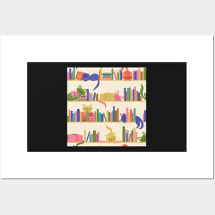 Cozy Cats and Books in Bright, Vintage Colors Posters and Art